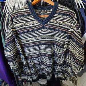 J. Riggings V-Neck Sweater Size XXL Multi Striped Cotton